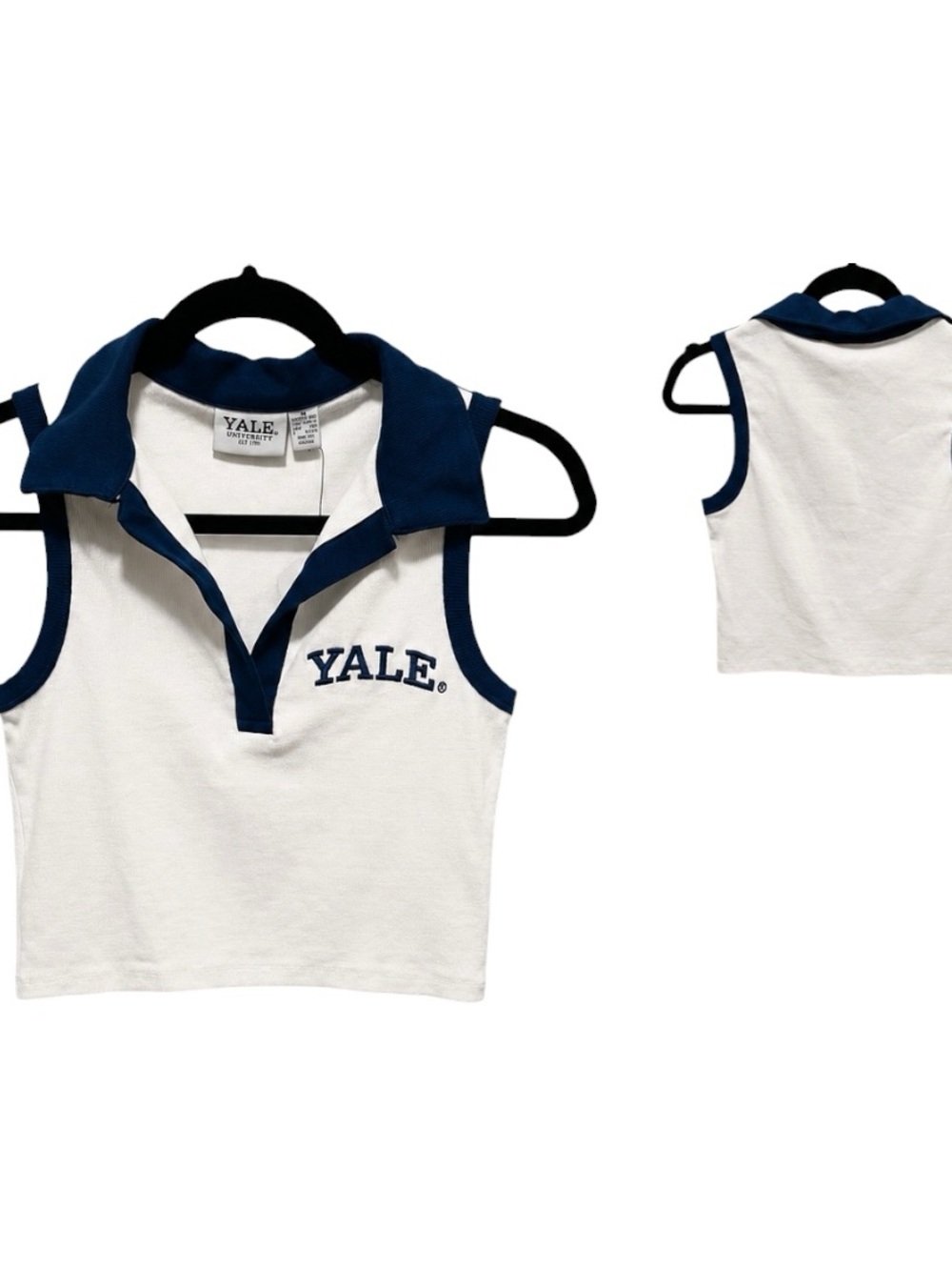 Yale Polo Cropped Top in White and Navy Size Medium NWT - Picture 1 of 5